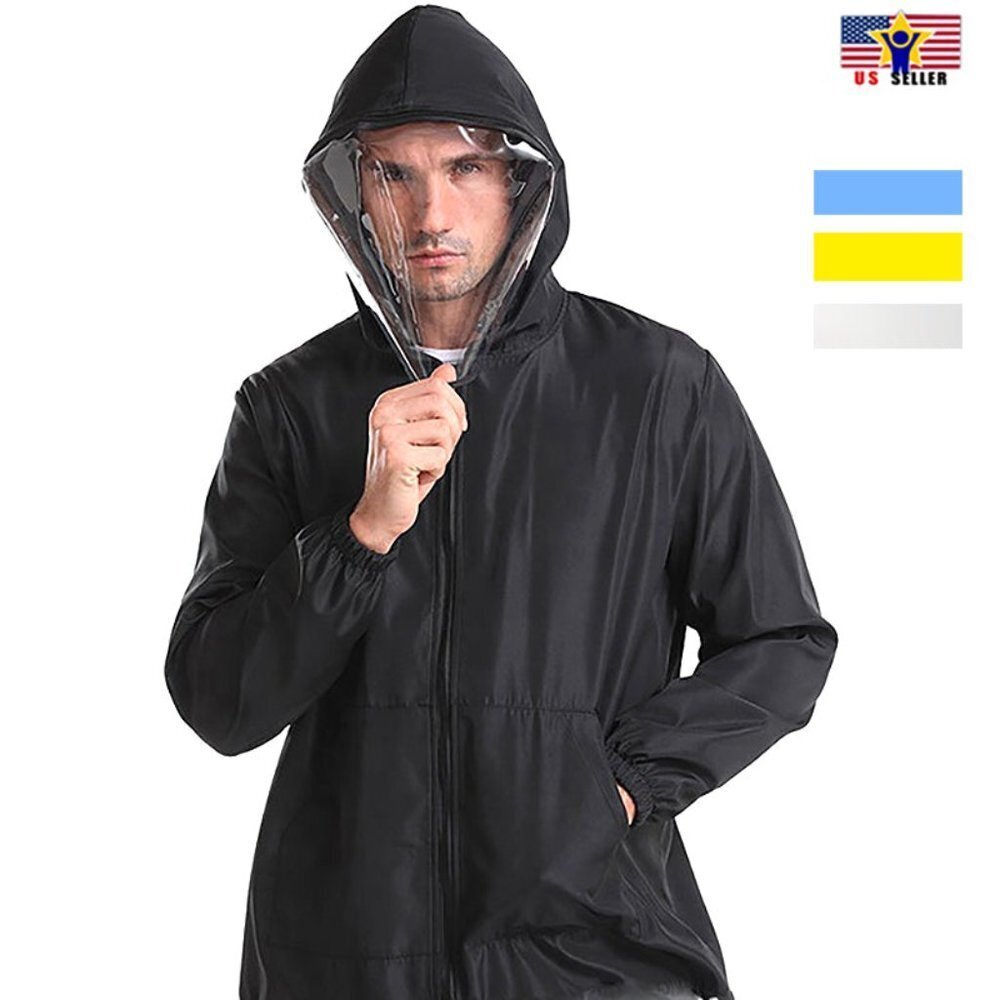 Black Detachable Face Shield Protective Jacket Hat Washable Anti Spit U.S - L